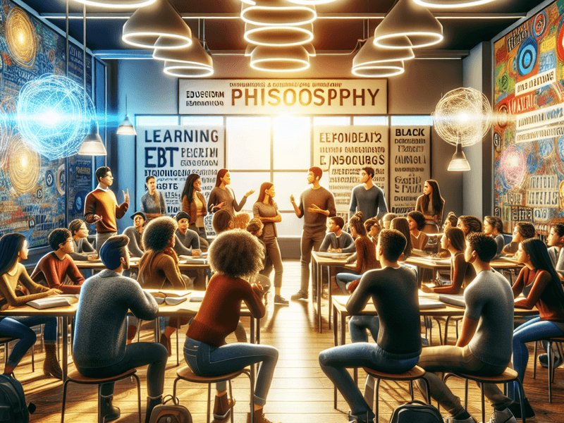 Estudantes discutindo filosofia em sala de aula