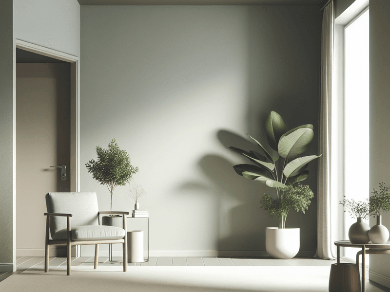 Sala minimalista com cadeira e planta