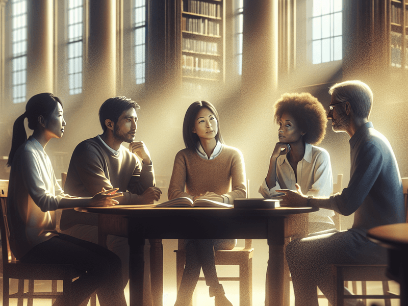 Grupo diverso em discussão filosófica