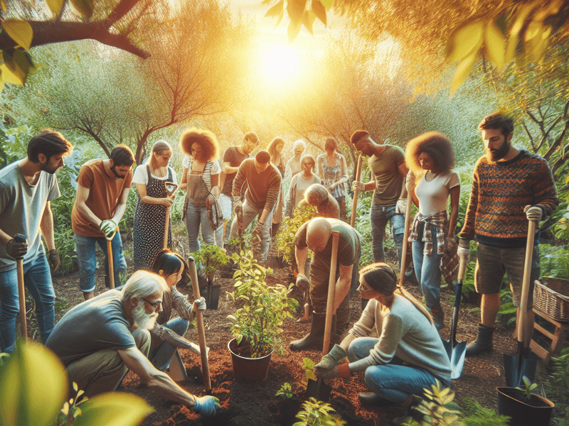 Comunidade trabalhando juntos em um jardim