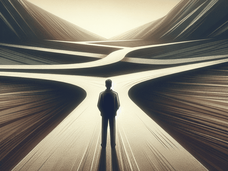 Pessoa em um cruzamento filosófico