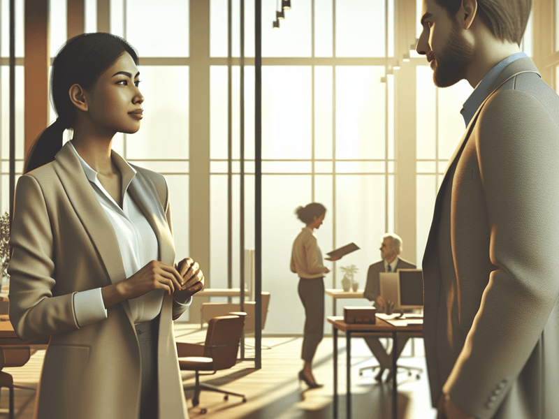 Colleagues engaging in a respectful dialogue