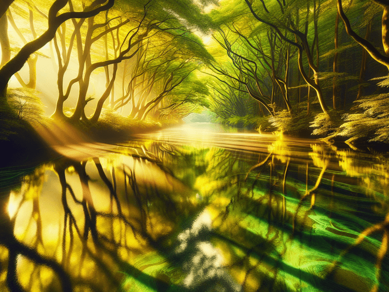 Rio fluindo através de uma floresta densa